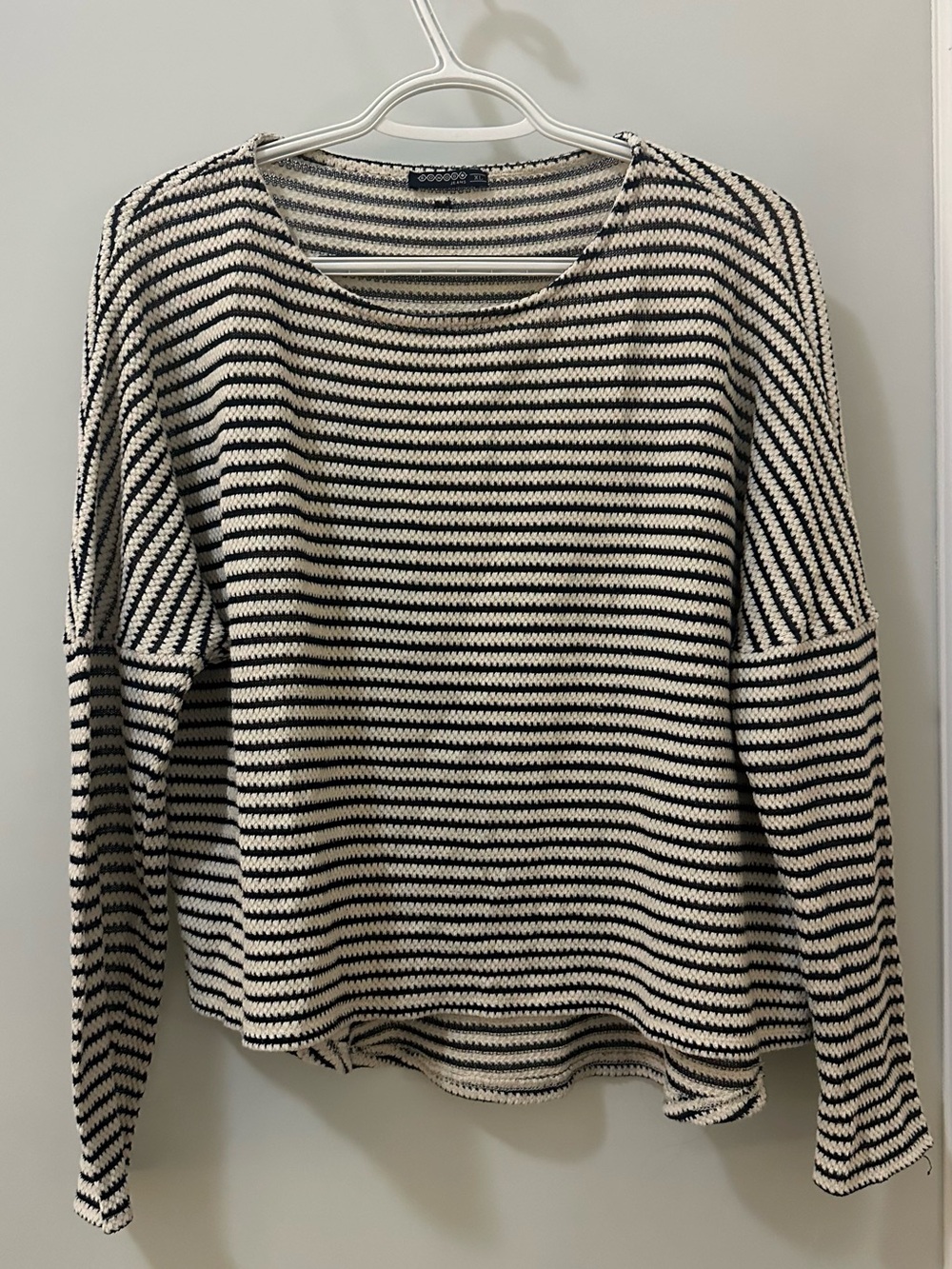Striped Crewneck Sweater in Navy and Cream Classic Casual